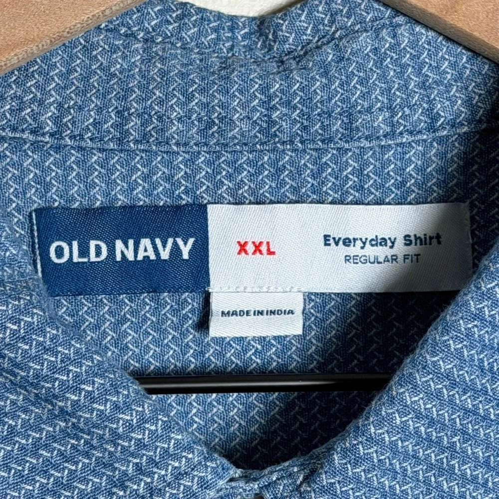 Old‎ Navy Mens XXL Blue White Geometric Print Short Sleeve Everyday Shirt Cotton